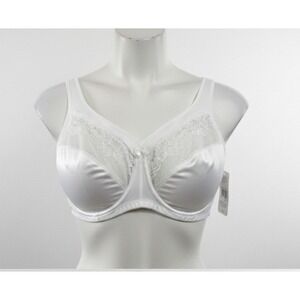 Glamorise Full Coverage White Lace Trim Comfort Bra 48F